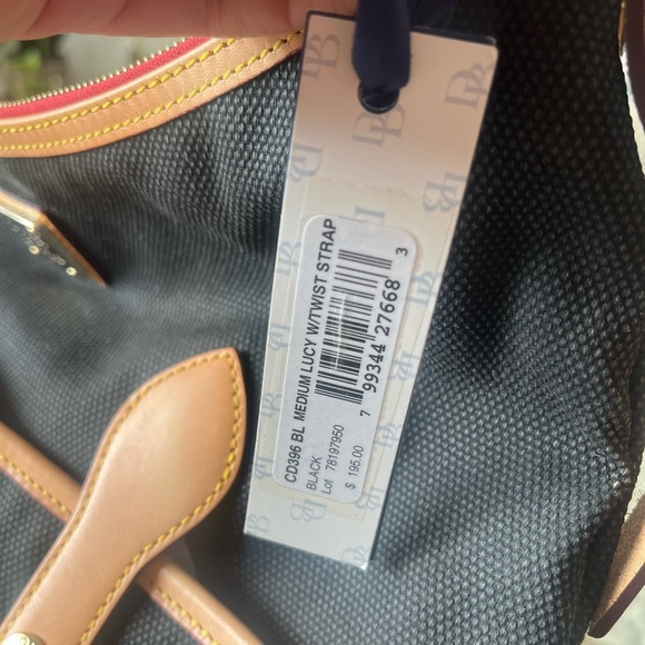 NWT Dooney and Bourke Florentine Vacchetta 2 pocket Canvas Bag, Black and Tan - Picture 7 of 11